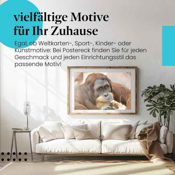 Stylisches Leinwandbild: Nachdenklicher Blick: Orang-Utan.