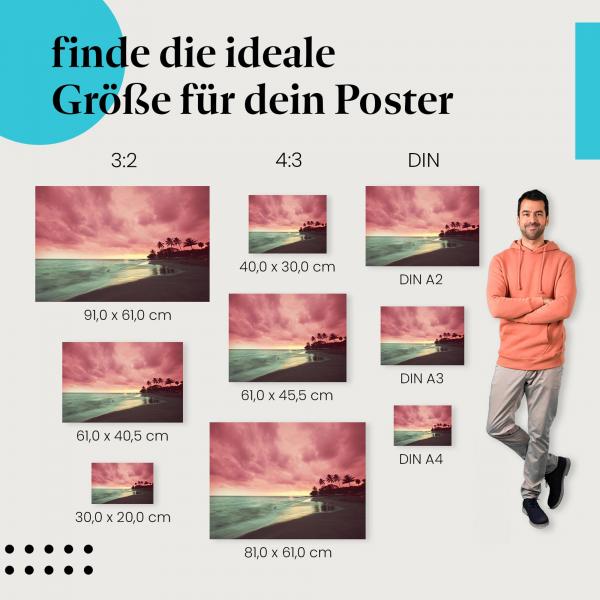 Tropisches Feeling: Poster "Romantischer Sonnenuntergang am Palmenstrand"
