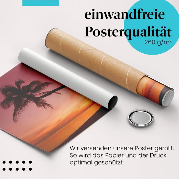 Gerolltes Poster "Palmenstrand", Sonnenuntergang, romantisch.