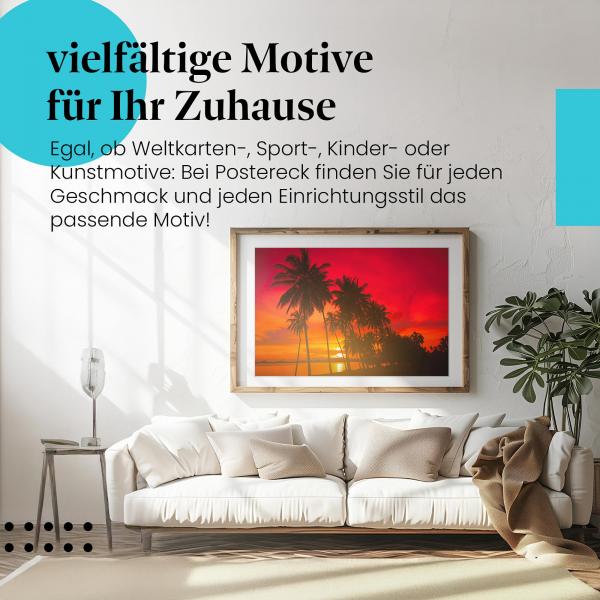 Leinwandbild "Palmen am Strand": Sonnenuntergang, rote Farben - Ruhe & Urlaubsfeeling.