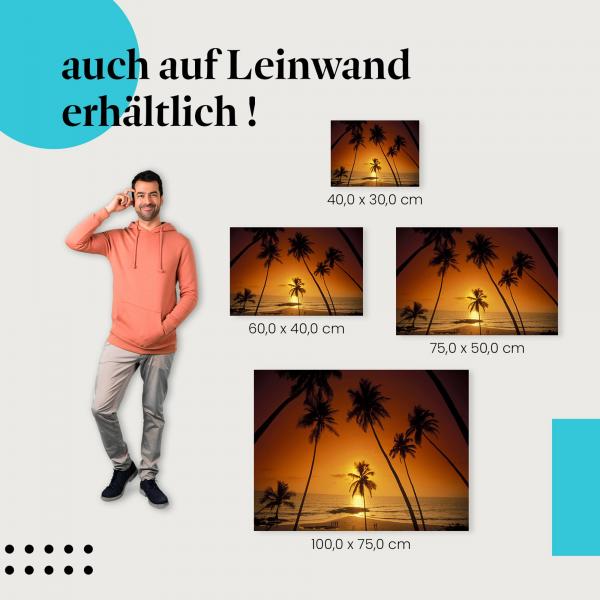 Palmen & Sonnenuntergang: Leinwandbild. Strand, Silhouette, warme Farben.