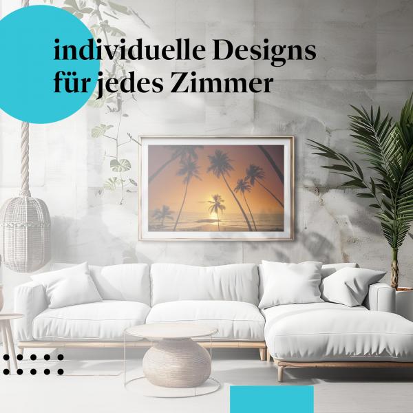 Schlafzimmer Deko: "Sonnenuntergang am Meer" Poster: Träumen Sie sich an einen traumhaften Strand!