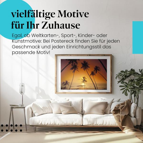 Leinwandbild "Palmen am Strand": Sonnenuntergang, Silhouetten, Urlaubsfeeling!