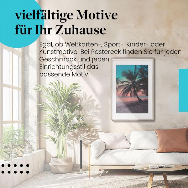 Leinwandbild "Palmenstrand": Sonnenuntergang, warme Farben - Romantik & Urlaubsfeeling.