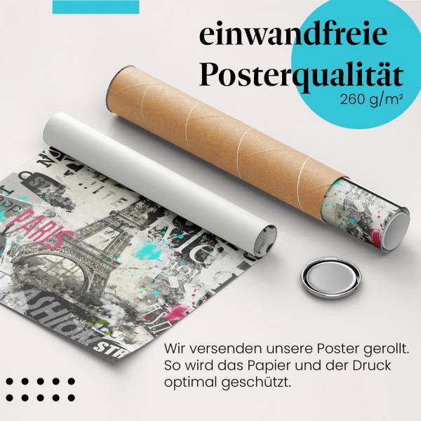 Gerolltes Poster "Paris", Eiffelturm, Mode.