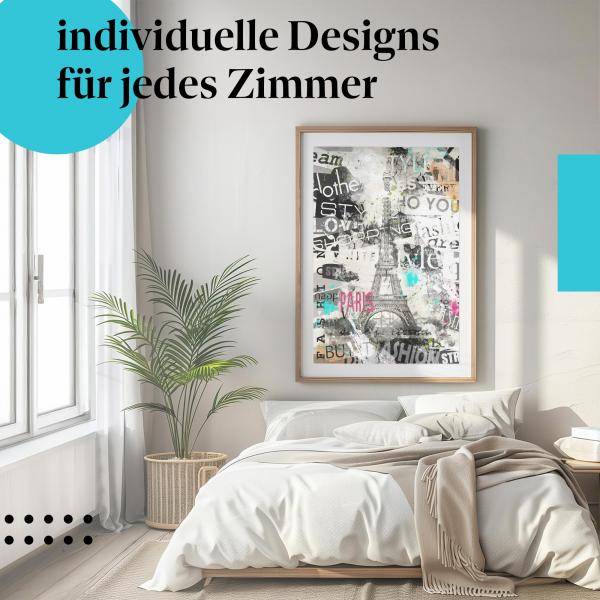 Schlafzimmer Deko: Paris & Mode mit "Eiffelturm" Collage