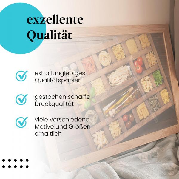 Gerahmtes Wandbild "Vielfalt der Pasta: Sortiment" in verschiedenen Größen.