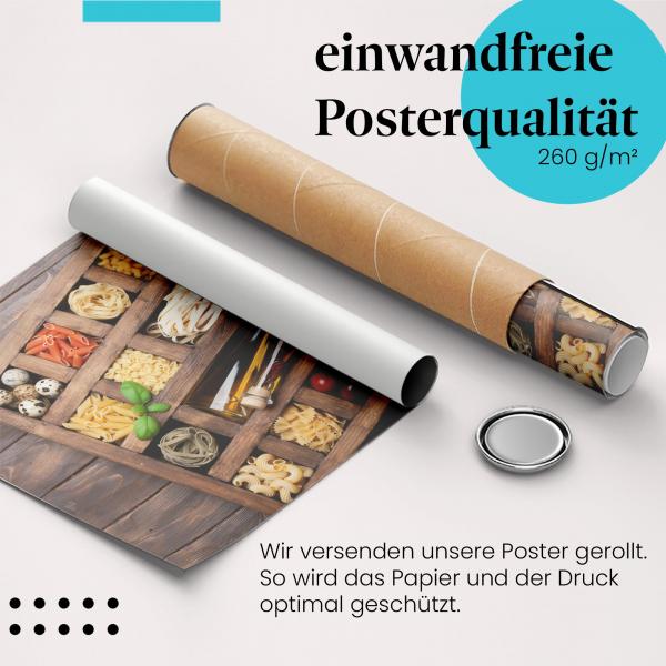 Gerolltes Poster "Pasta Sortiment", Vielfalt.