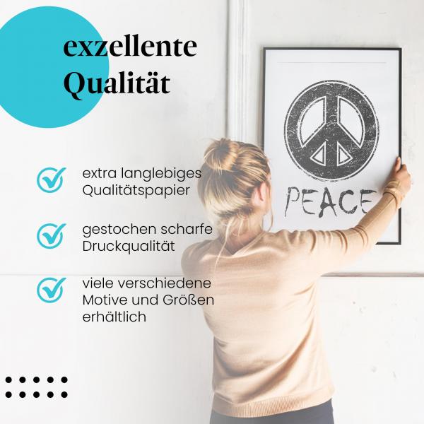 Gerahmtes Wandbild "Peace Vintage" - Schwarzes Peace-Zeichen im Used-Look, zeitloses Symbol.