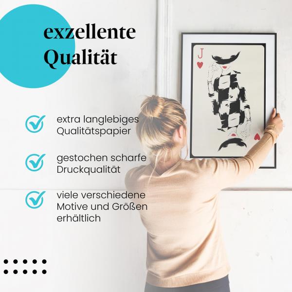 Gerahmtes Wandbild "Pik Dame, Retro". Hochwertiger Druck, langlebiges Papier. Verschiedene Motive und Größen erhältlich.