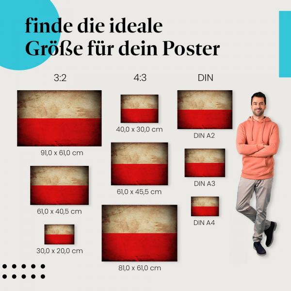 Polen Flagge Poster: Vintage-Stil - finde die perfekte Größe!