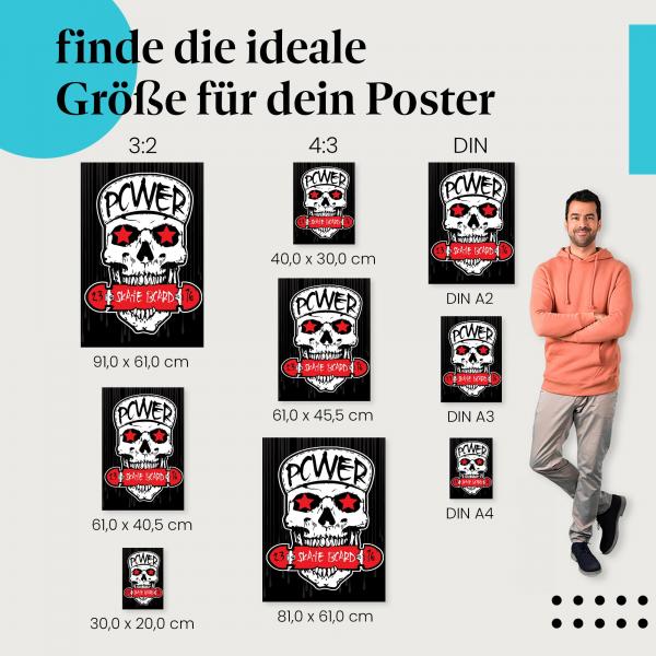 "Power Skateboard: Skull & Skateboard Design": Poster - Graffiti, Style & Sport