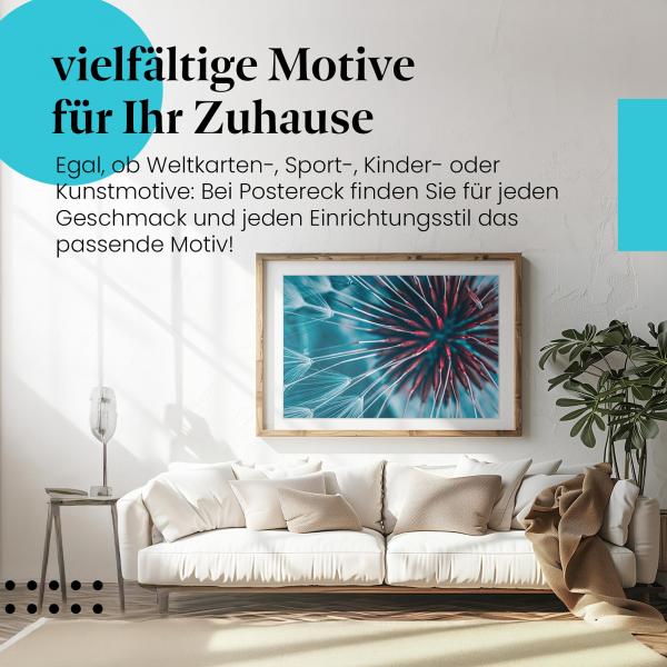 "Abstrakte Kunst": Poster "Pusteblume" - Blau & Rot, modern & dekorativ.