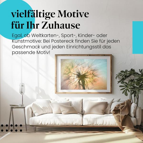 Stylisches Leinwandbild: Pusteblume im Abendlicht.