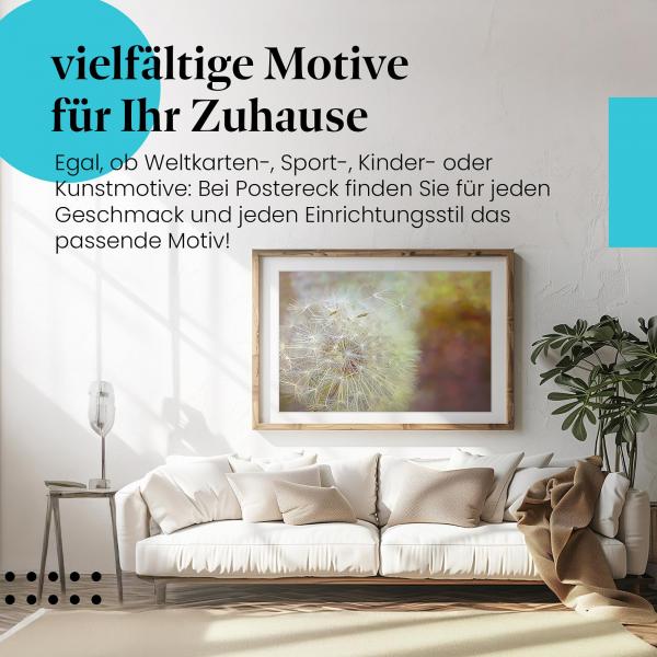 Leinwandbild "Pusteblume": Detailaufnahme, Samen im Wind - verträumte Stimmung.