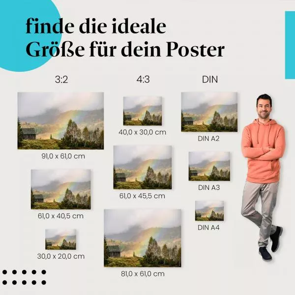 Berghütte & Regenbogen: Magischer Moment | Postereck 0675 Berghütte & Regenbogen: Magischer Moment | Postereck 0675