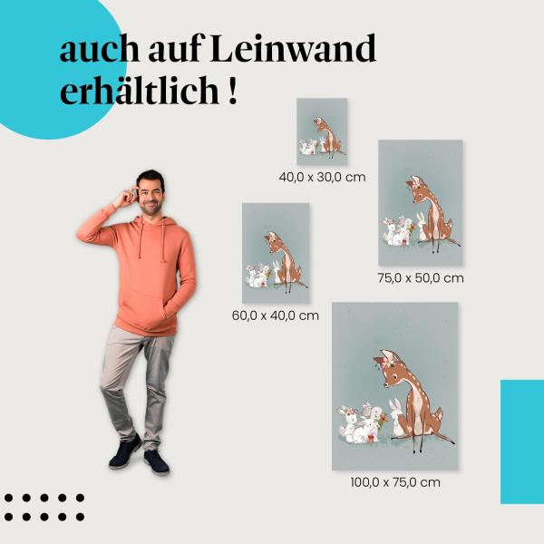 Reh & Hasen: Leinwandbild. Freundschaft, Blumen, Geschenke.
