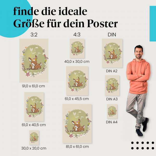Reh, Poster: Blumenkranz, "I love you", romantisch.