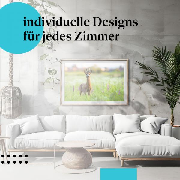 Schlafzimmer Deko: Romantisches Schlafzimmer mit "Rehbock" Poster. Zarte Schönheit.