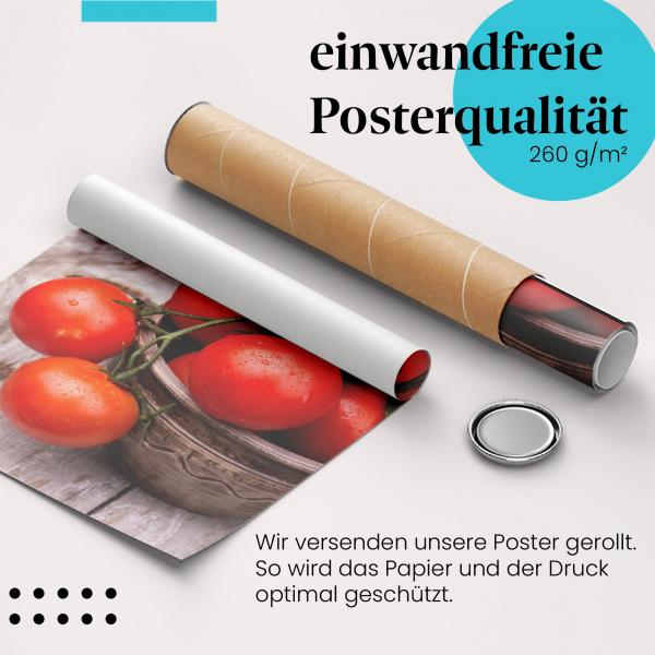 Gerolltes Poster "Tomaten im Topf". Mediterrane Küche, sicher verpackt.
