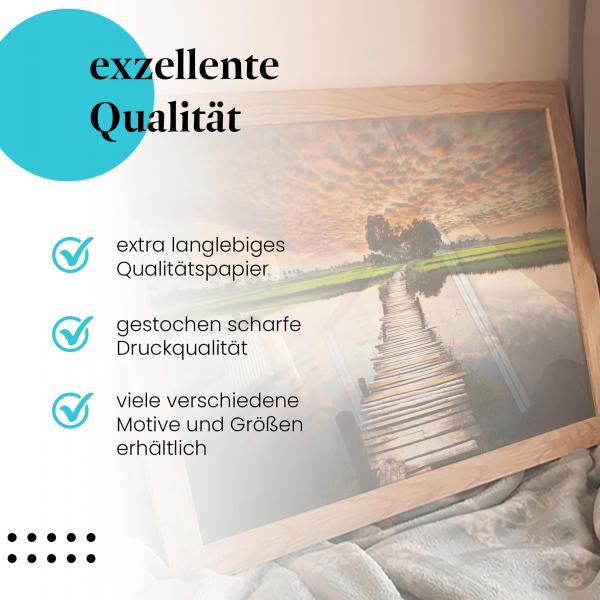 Gerahmtes Wandbild "Reisfeld, Sonnenaufgang". Hochwertiger Druck, verschiedene Größen erhältlich.