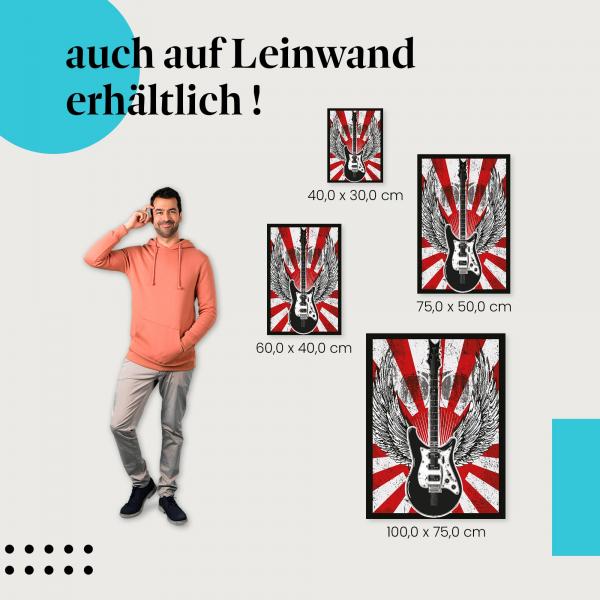 "Gitarre mit Flügeln" Leinwandbild im Grunge-Stil - verschiedene Grössen für deine Wand!
