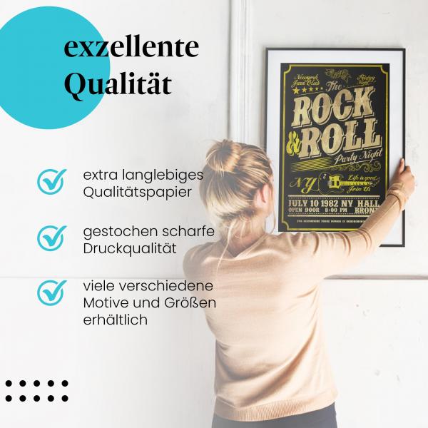 Gerahmtes Wandbild "The Rock'n'Roll Party Night". Retro-Design im Stil der 50er, ideal für Musikliebhaber.