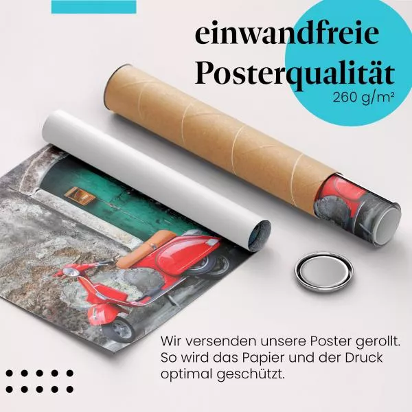 Italienisches Flair: Roller & Grüne Tür | Postereck 0537 Italienisches Flair: Roller & Grüne Tür | Postereck 0537