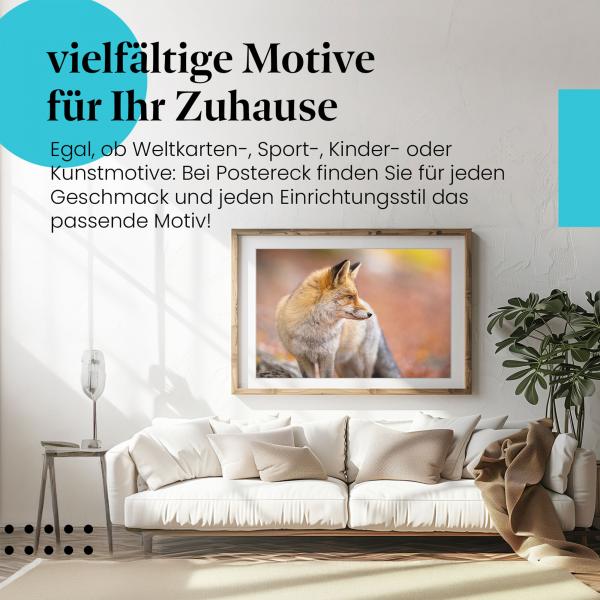 Gerahmtes Bild "Fuchs im Herbst" - Fuchs, Herbstlaub, rotes Fell.