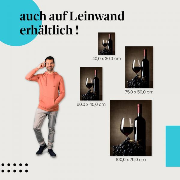 "Rotwein, Weintrauben und Weinglas" Leinwandbild. Finde die ideale Größe für dein Zuhause & setze Akzente mit Kunst!