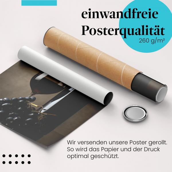 "Rotwein": Gerolltes Poster - Weintrauben, Weinglas.