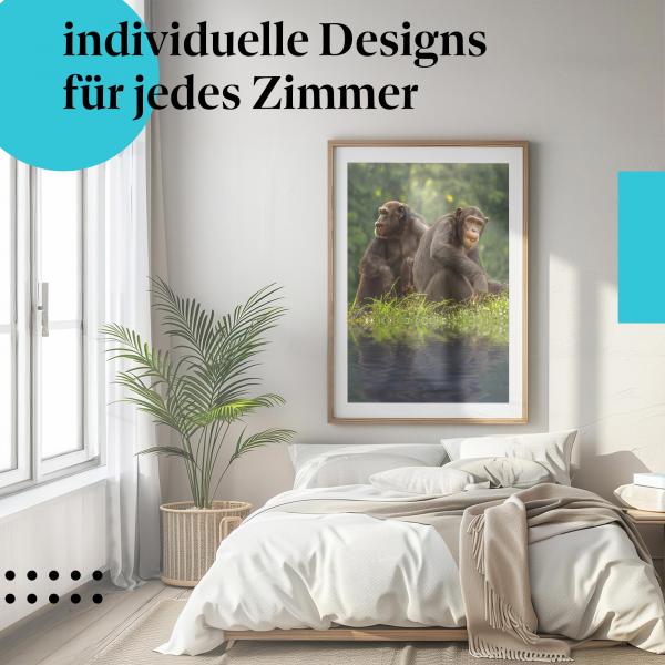 "Schimpansen am Wasser" Poster: Gerahmt über dem Bett für besondere Akzente!