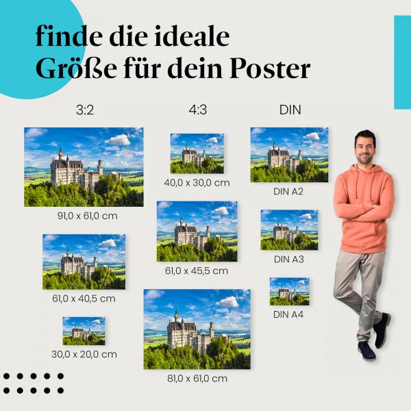 Schloss Neuschwanstein, Poster: Felsen, blau.