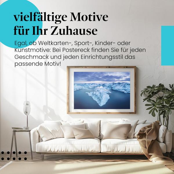 Leinwandbild "Winterlandschaft": Luftaufnahme, schneebedeckte Berge, Fjorde - atemberaubend!