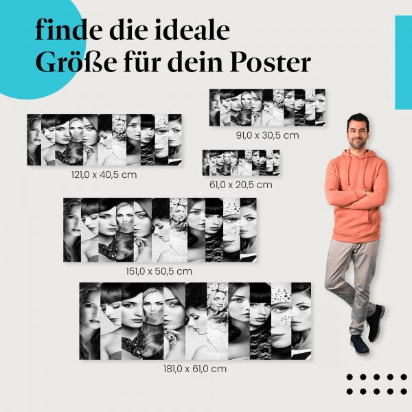 Wähle die ideale Postergröße: Schwarzweiß-Porträts von Frauen - die Schönheit der Weiblichkeit!