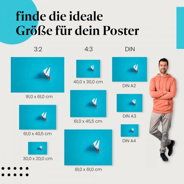 Segelboot, Poster: Türkisblau, Meer, Draufsicht.