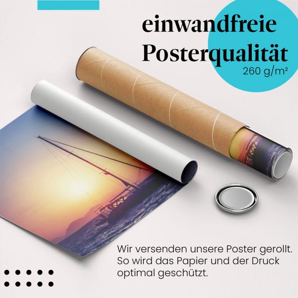 Gerolltes Poster "Segeltrip", Sonnenuntergang, romantisch.