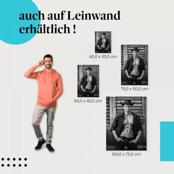 Attraktiver Cowboy vor rustikaler Holzwand | Postereck 1134 Attraktiver Cowboy vor rustikaler Holzwand | Postereck 1134