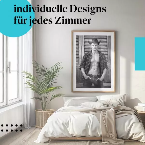 Attraktiver Cowboy vor rustikaler Holzwand | Postereck 1134 Attraktiver Cowboy vor rustikaler Holzwand | Postereck 1134