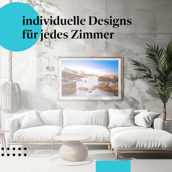 Seychellen Poster: "Seychellen: Paradiesischer Strand" - Strand, Felsen & Sonne