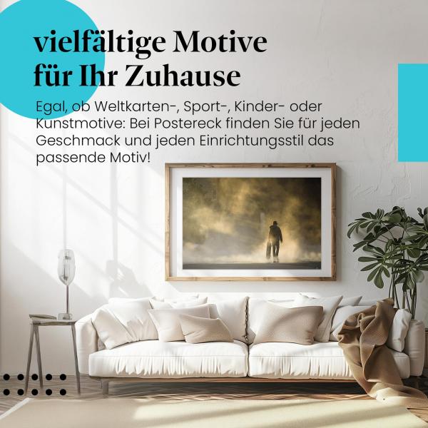 Stylisches Leinwandbild: Skateboarder im Morgennebel. Wanddeko für Skateboard-Fans.