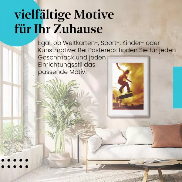 Skateboard-Freiheit: Sprung im Sonnenuntergang | Postereck 0172 Skateboard-Freiheit: Sprung im Sonnenuntergang | Postereck 0172