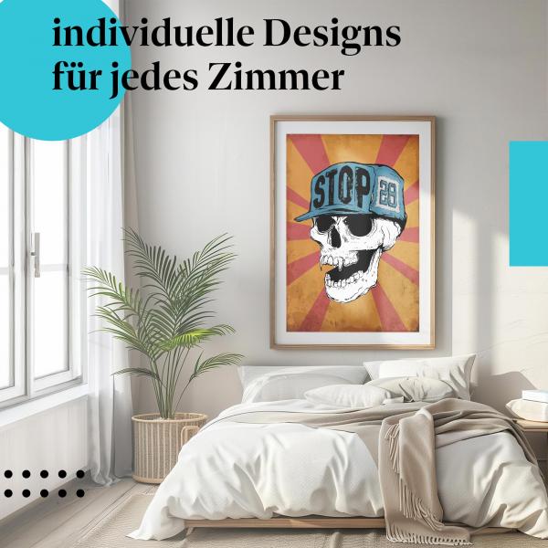 "Stop 28" Poster mit Totenkopf: Perfekt für alle, die Streetwear und ausgefallenes Design lieben - auch im Schlafzimmer!
