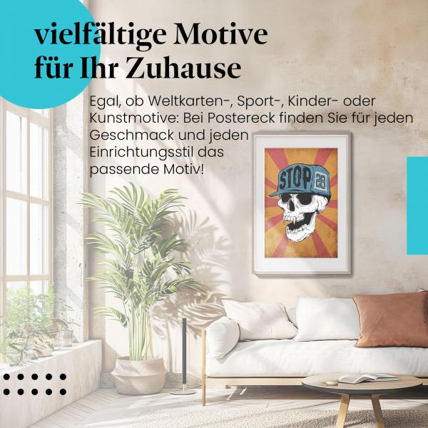 Leinwandbild "Stop 28" mit lässigem Totenkopf - Perfekt für Streetwear Fans und coole Wohnzimmer.
