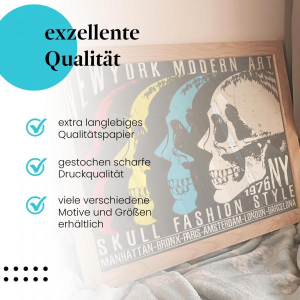 Gerahmtes Bild "Modern Art Skull" - Totenkopf, knallige Farben, modernes Design.