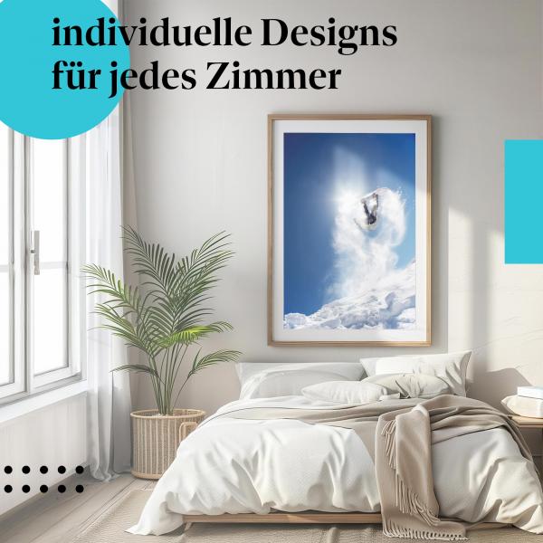 Schlafzimmer Deko: "Snowboard Backflip" Poster im modernen Jugendzimmer. Wanddeko für Wintersportler.