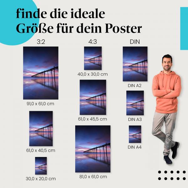 Sonnenuntergang am Steg Poster: Romantische Stimmung am Meer!
