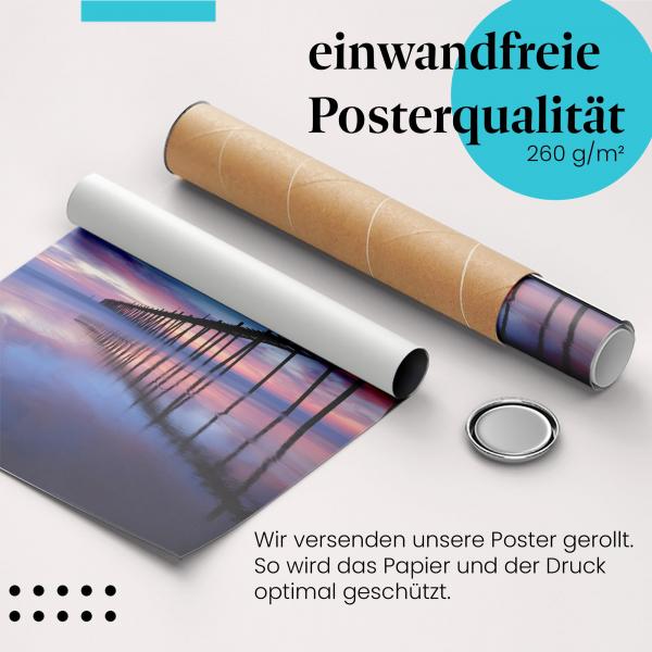 "Sonnenuntergang am Steg": Gerolltes Poster, romantisch.