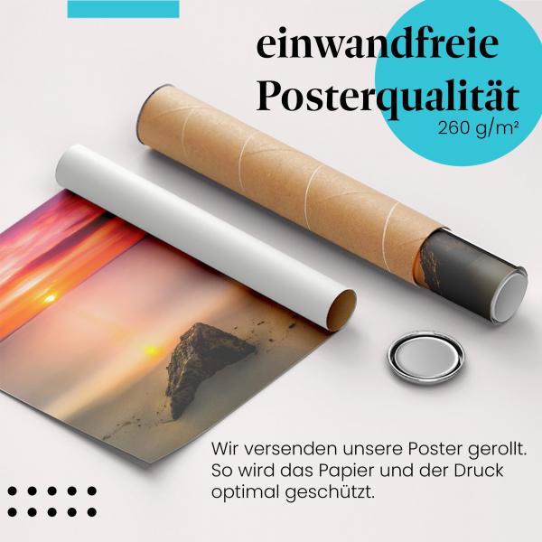 "Sonnenuntergang, Meer": Gerolltes Poster - Felsen, magisch.