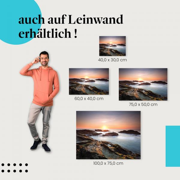 Küste: Leinwandbild. Felsen, Sonnenuntergang, friedlich.